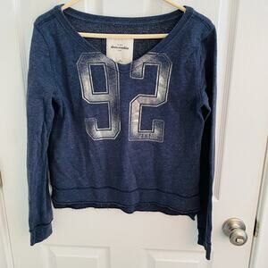 Abercrombie 92 Long Sleeve sweatshirt Navy Kids Xl Retro Y2K Jersey Varsity Knit